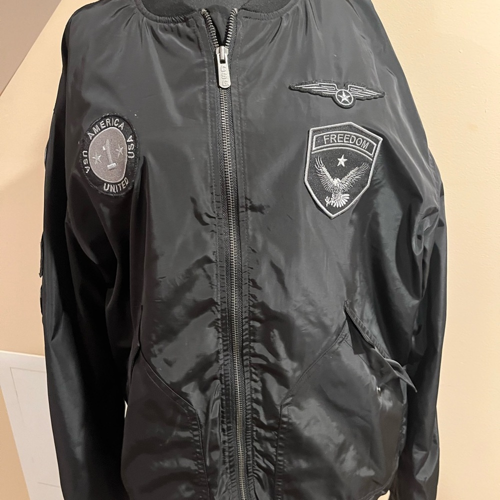 Black Bomber Jacket with Patches